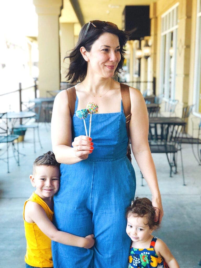 Mom and kids holding cake pops